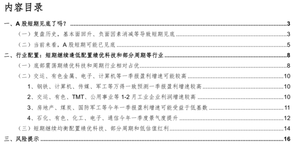 华金策略：A股短期可能已见底 逢低配置绩优科技和部分周期等行业