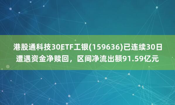 港股通科技30ETF工银(159636)已连续30日遭遇资金净赎回，区间净流出额91.59亿元