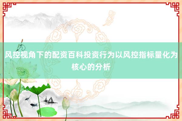 风控视角下的配资百科投资行为以风控指标量化为核心的分析