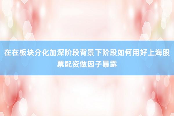 在在板块分化加深阶段背景下阶段如何用好上海股票配资做因子暴露