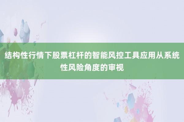 结构性行情下股票杠杆的智能风控工具应用从系统性风险角度的审视