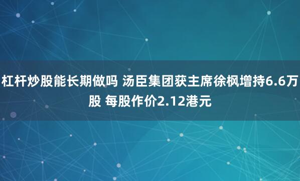 杠杆炒股能长期做吗 汤臣集团获主席徐枫增持6.6万股 每股作价2.12港元