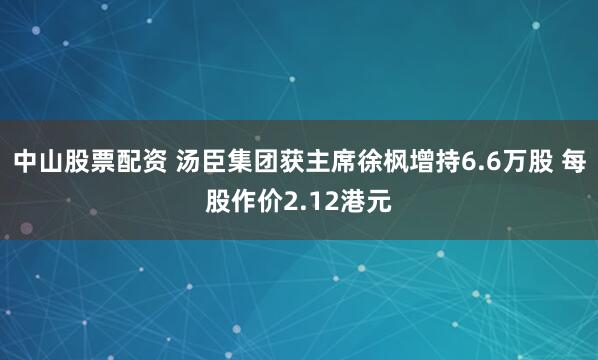 中山股票配资 汤臣集团获主席徐枫增持6.6万股 每股作价2.12港元