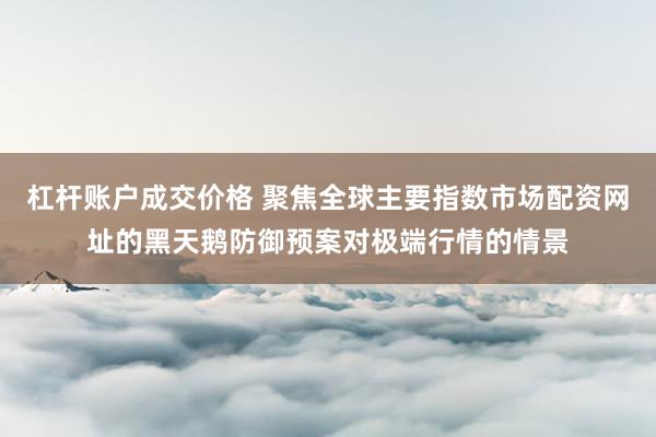 杠杆账户成交价格 聚焦全球主要指数市场配资网址的黑天鹅防御预案对极端行情的情景