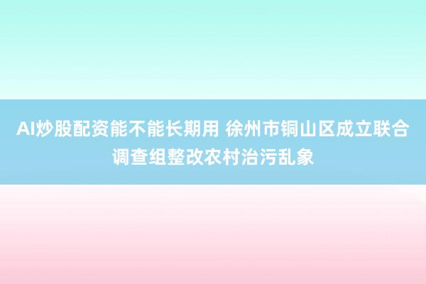 AI炒股配资能不能长期用 徐州市铜山区成立联合调查组整改农村治污乱象